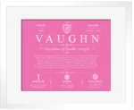 Vaughn family name meaning and origin in Pink with White Matte Frame Vaughn family name meaning and origin in Pink with White Matte Frame