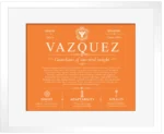 Vazquez surname history and heritage in Orange with White Matte Frame Vazquez surname history and heritage in Orange with White Matte Frame