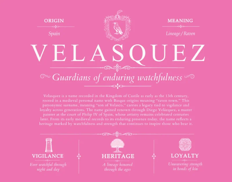 Velasquez surname meaning history and origin in Pink