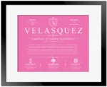 Velasquez surname meaning history and origin in Pink with Black Matte Frame