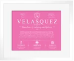 Velasquez surname meaning history and origin in Pink with White Matte Frame