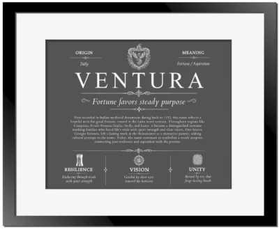 Ventura last name origin and heritage in Gray with Black Matte Frame