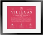 Villegas surname heritage and history in Red with Black Matte Frame