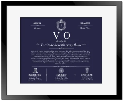 Vo surname history and heritage in Navy Blue with Black Matte Frame
