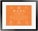 Wade surname heritage and history in Orange with Black Matte Frame