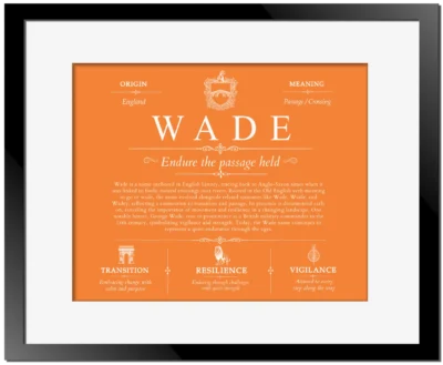 Wade surname heritage and history in Orange with Black Matte Frame