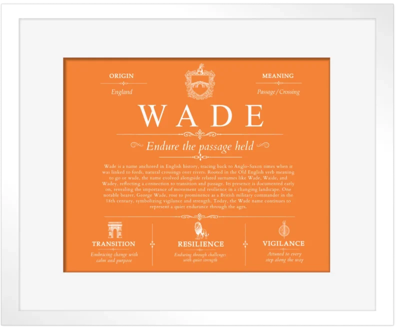 Wade surname heritage and history in Orange with White Matte Frame