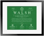 Walsh family name meaning and history in Dark Green with Black Matte Frame