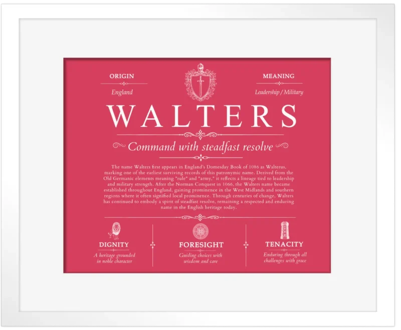 Walters personalized surname meaning in Red with White Matte Frame