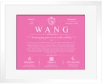 Wang surname history and heritage in Pink with White Matte Frame