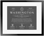 Washington personalized family surname in Gray with Black Matte Frame