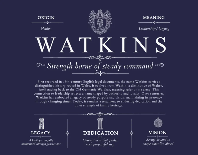 Watkins surname heritage and history in Navy Blue