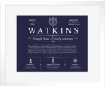 Watkins surname heritage and history in Navy Blue with White Matte Frame