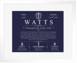 Watts last name meaning and origin in Navy Blue with White Matte Frame
