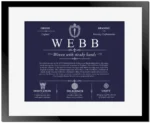 Webb personalized surname meaning in Navy Blue with Black Matte Frame