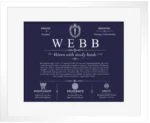 Webb personalized surname meaning in Navy Blue with White Matte Frame