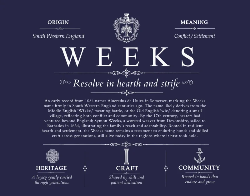 Weeks last name origin and heritage in Navy Blue