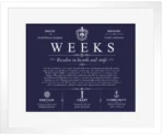 Weeks last name origin and heritage in Navy Blue with White Matte Frame