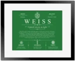 Weiss last name origin and heritage in Dark Green with Black Matte Frame