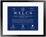 Welch last name history and origin in Deep Blue with Black Matte Frame