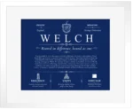 Welch last name history and origin in Deep Blue with White Matte Frame Welch last name history and origin in Deep Blue with White Matte Frame