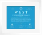 West last name history and origin in Blue with White Matte Frame West last name history and origin in Blue with White Matte Frame