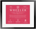 Wheeler family name history in Red with Black Matte Frame
