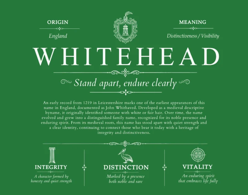 Whitehead surname history and family heritage in Dark Green