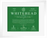 Whitehead surname history and family heritage in Dark Green with White Matte Frame