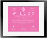 Wilcox surname origin and family heritage in Pink with Black Matte Frame