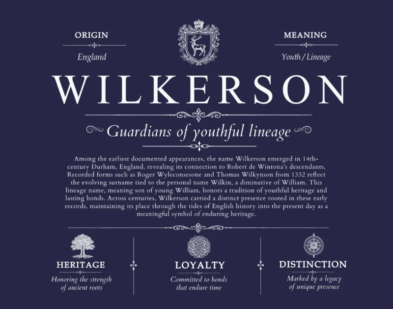 Wilkerson surname meaning history and origin in Navy Blue