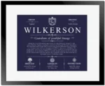 Wilkerson surname meaning history and origin in Navy Blue with Black Matte Frame
