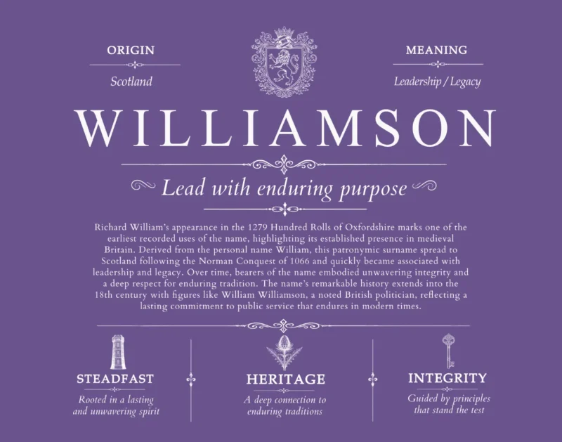 Williamson surname history and heritage in Purple
