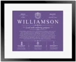 Williamson surname history and heritage in Purple with Black Matte Frame