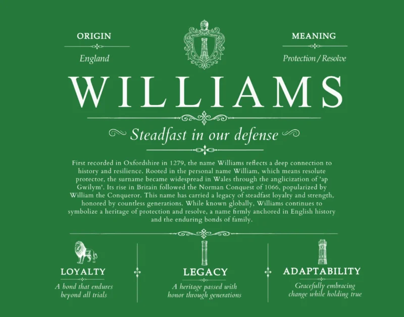 Williams last name meaning and origin in Dark Green