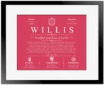 Willis family name meaning and history in Red with Black Matte Frame