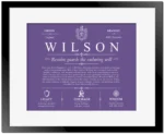 Wilson personalized surname meaning in Purple with Black Matte Frame