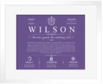 Wilson personalized surname meaning in Purple with White Matte Frame