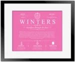 Winters surname meaning history and origin in Pink with Black Matte Frame