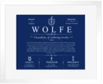 Wolfe last name origin and heritage in Deep Blue with White Matte Frame
