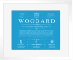 Woodard family name heritage in Blue with White Matte Frame
