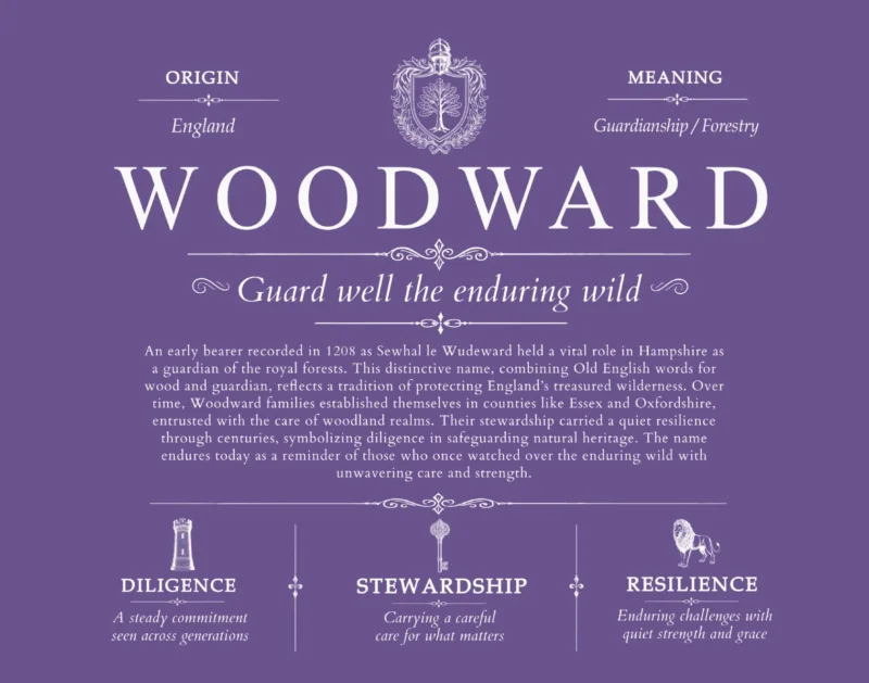 Woodward personalized surname meaning in Purple