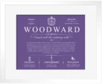 Woodward personalized surname meaning in Purple with White Matte Frame