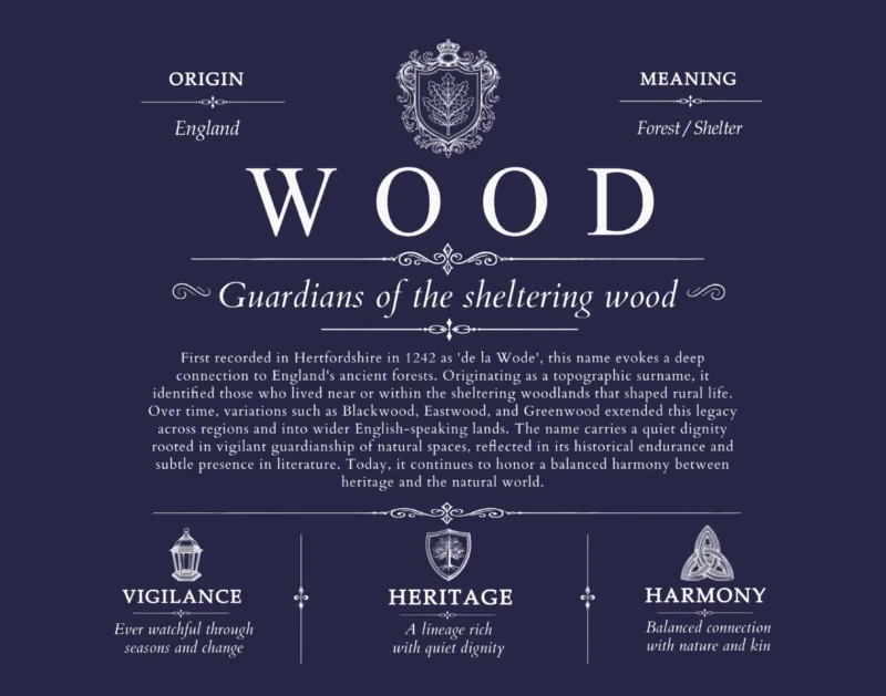 Wood surname history and heritage in Navy Blue