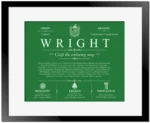 Wright family name meaning and origin in Dark Green with Black Matte Frame