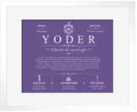 Yoder last name origin and heritage in Purple with White Matte Frame Yoder last name origin and heritage in Purple with White Matte Frame