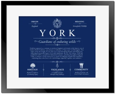 York last name history and origin in Deep Blue with Black Matte Frame