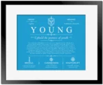 Young personalized surname meaning in Blue with Black Matte Frame