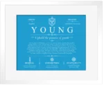 Young personalized surname meaning in Blue with White Matte Frame Young personalized surname meaning in Blue with White Matte Frame