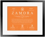 Zamora surname history and heritage in Orange with Black Matte Frame